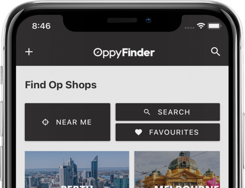 iPhone mockup of Oppyfinder app