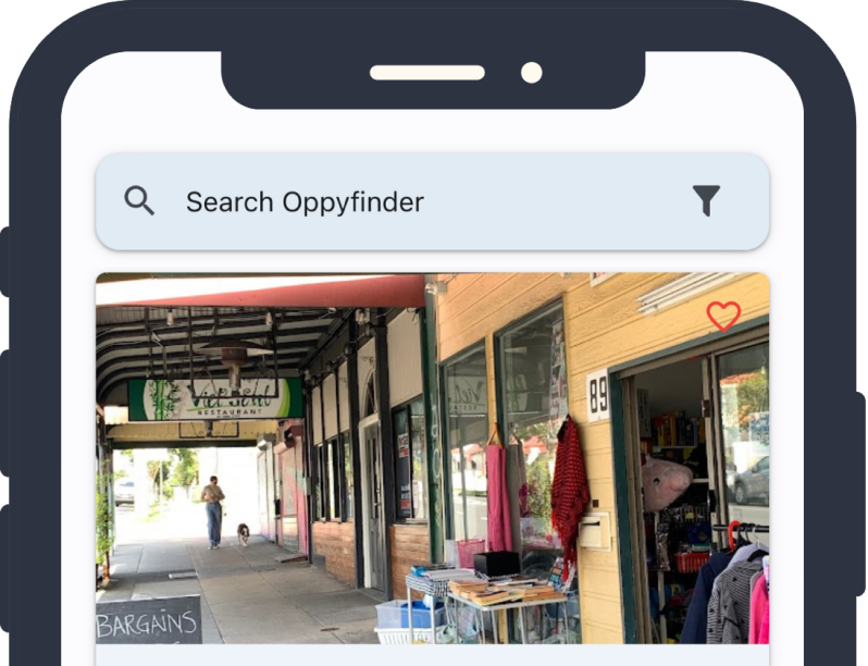 iPhone mockup of Oppyfinder app